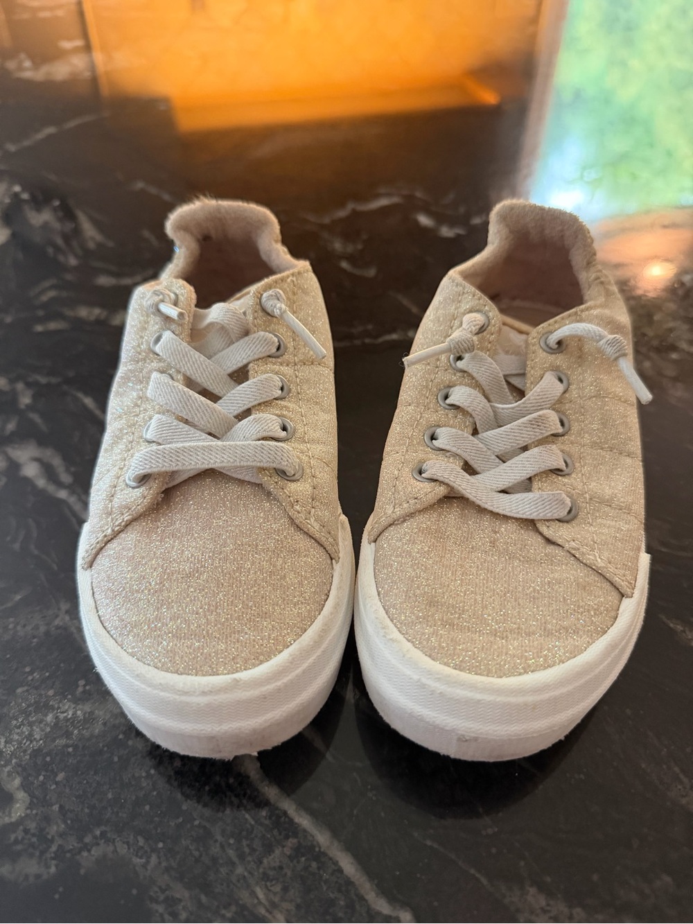 Kids Glitter Casual Sneakers in Beige